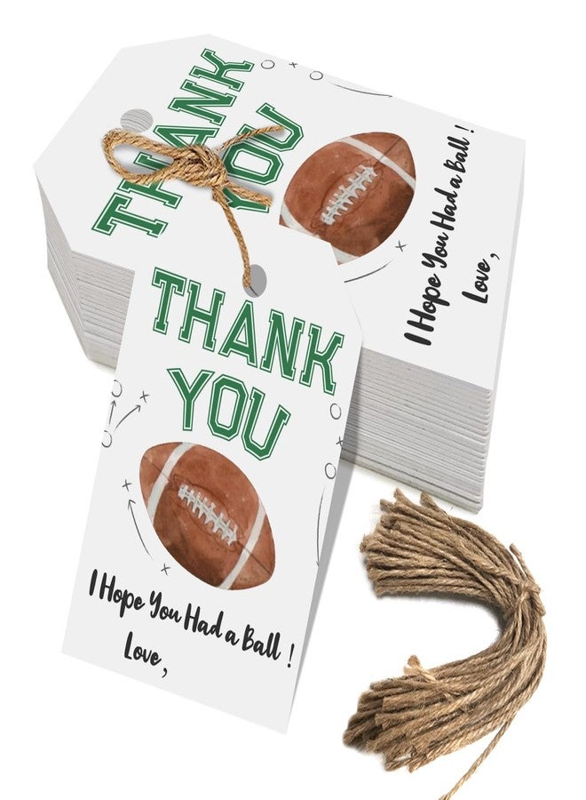 Aukolass 50pcs Football Thank You Tags, Rugby Favor Tags for Sport Themed Boy Birthday and Baby Shower Party Gift Wrapping Decoration (Football) - Image 1